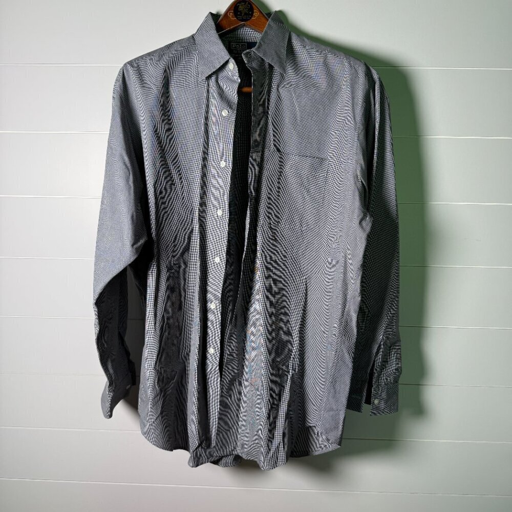 Polo Ralph Lauren Men Sz L Kindred Black White Check Cotton Button Down Shirt‎